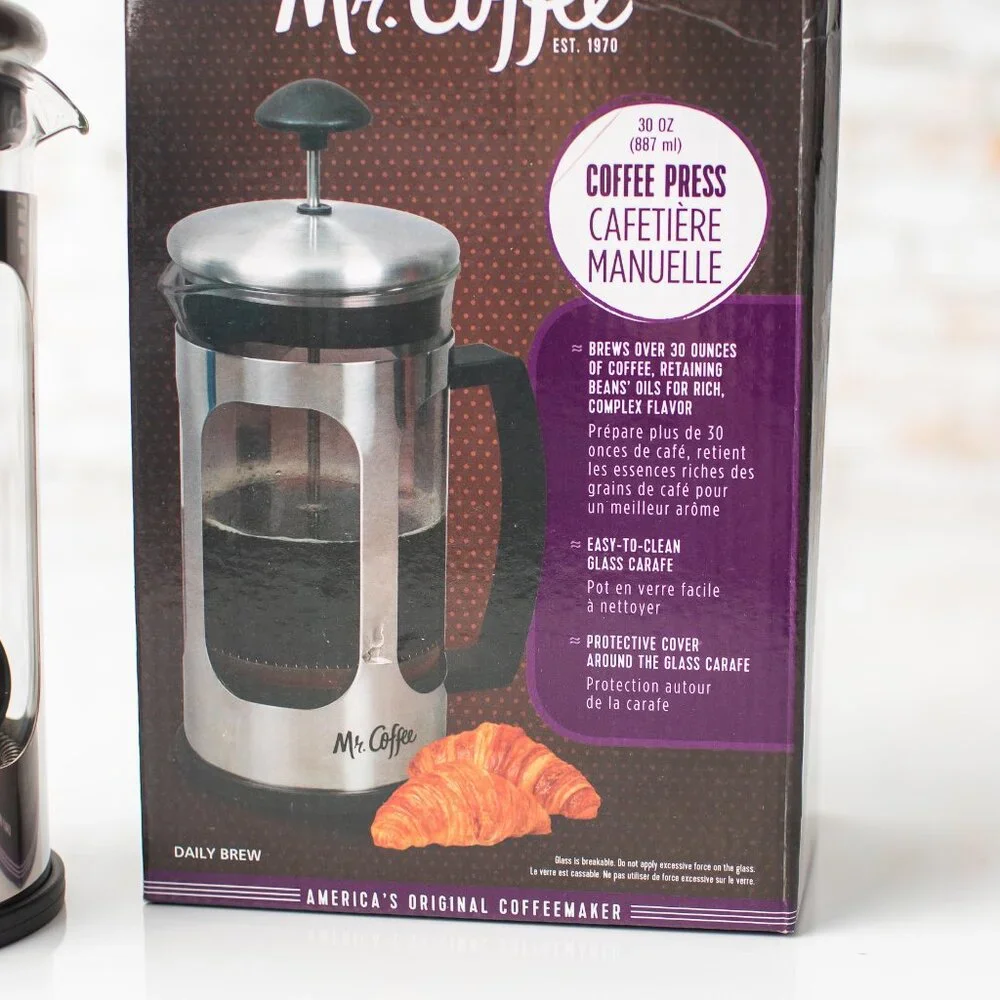 NEW Mr. Coffee 30oz Coffee Press Stainless Steel & Glass French Press - Picture 2 of 3